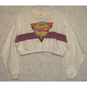 Coca-Cola Cropped Sweatshirt-Size Large-Crew Neck Pullover Cotton Blend